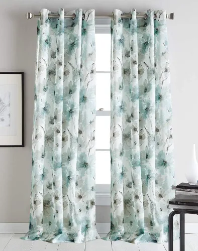 DKNY Modern Bloom - Cortina de ventana con ojales, diseño floral de acuarela, un panel individual, 84 pulgadas, color azul