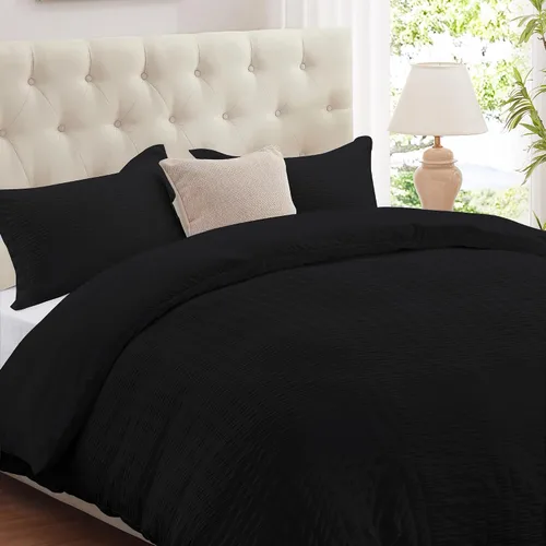 Miniatura 15 de Cozyide Beige Queen Duvet Cover Set, 3 Pieces Soft Seersucker Queen Size Duvet Cover with Zipper Closure and Corner Ties, 90"x90" Duvet Cover with 2