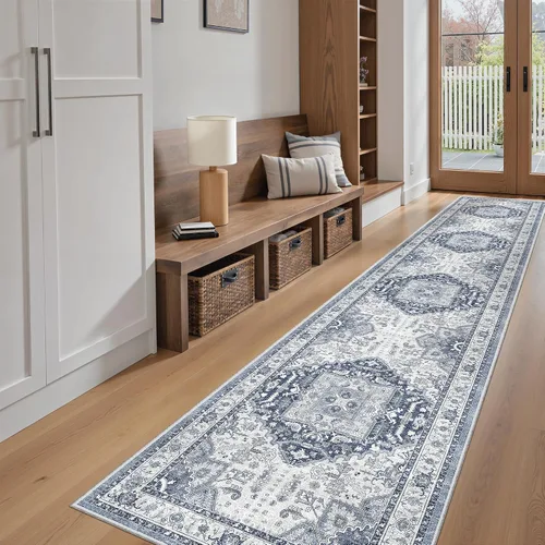 Miniatura 249 de Madane Tapete lavable de 2 x 10 pies para pasillo, cocina, recibidor, clásico, suave, antideslizante para interiores, casa de campo, baño, sala