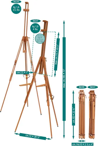 Miniatura 2 de Mabef Caballete de campo con trípode M29 - Caballete portátil ligero de madera de haya aceitada para pintura al óleo, acrílico, acuarela y pastel