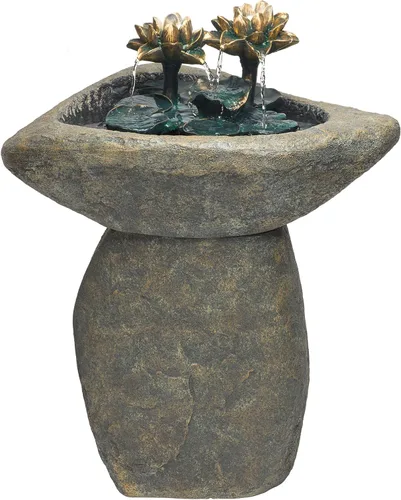 Miniatura 14 de Alpine Corporation Fuente de agua de metal de bronce escalonado contemporáneo de 43 pulgadas de alto con luces LED, elegante función de agua al aire