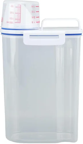 Miniatura 11 de Recipiente de almacenamiento de arroz, dispensador de arroz de plástico con taza medidora, dispensador hermético de granos con escala Claer, 3.3 lbs