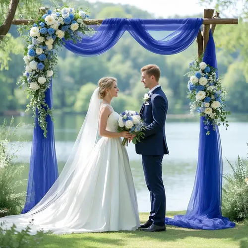 Miniatura 3 de Tela para Drapeado de Arco de Boda Azul Real 20 FT 1 Panel Cortinas de Gasa Azul Cortinas de Telón de Fondo Transparentes Arcos de Boda