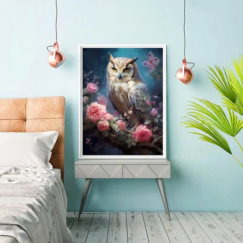 Miniatura 3 de Reofrey Kits de arte de diamantes de bricolaje para adultos búho, animal de taladro completo redondo con diamantes de imitación, lienzo bordado