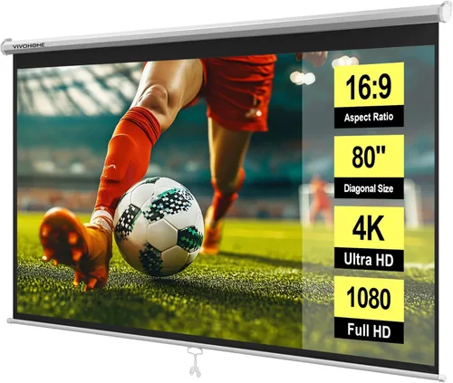 Miniatura 11 de VIVOHOME Pantalla de proyector desplegable 16:9 de 80 pulgadas, pantalla de película retráctil HD 4K para cine en casa y oficina en interiores, Negro