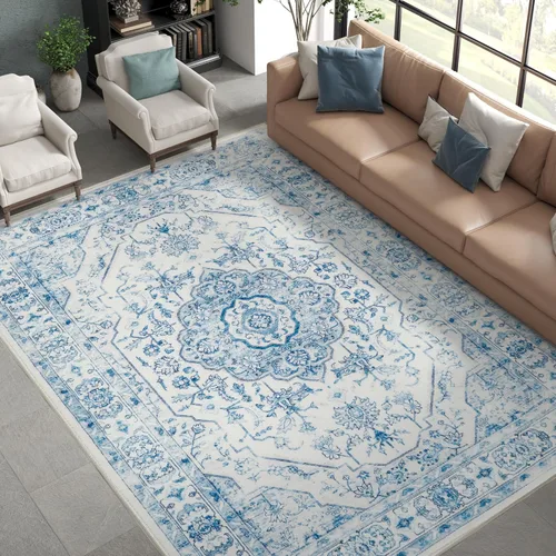 Miniatura 12 de jinchan Alfombra de área pequeña lavable floral vintage, alfombra de entrada simétrica de medio círculo de 2 x 3, alfombra de entrada suave de pelo