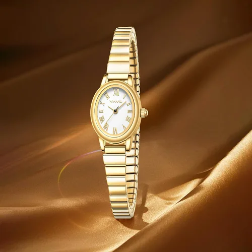 Miniatura 5 de Relojes pequeños de oro para mujer, reloj analógico para mujer con banda de expansión de acero inoxidable, esfera romana ovalada, resistente al agua