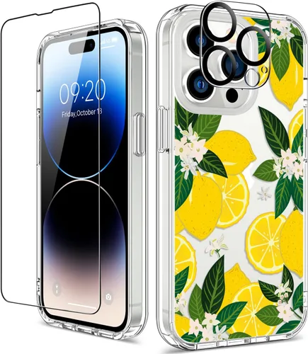 Miniatura 10 de Funda para iPhone 14 Pro con protector de pantalla, 6.1 pulgadas, transparente de cuerpo completo, a prueba de golpes, diseño floral, para niñas