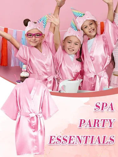 Miniatura 4 de Xuhal 92 piezas de recuerdos de fiesta de spa para niñas, suministros de fiesta de pijama, batas de satén para niños, fiestas de pijamas con bolsas