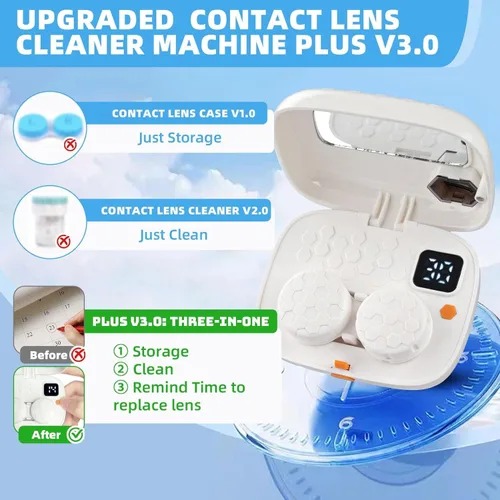 Miniatura 2 de Limpiador de lentes de contacto con espejo, máquina limpiadora de lentes de contacto, limpiador ultrasónico USB para eliminación de lentes suaves