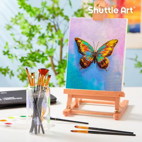 Miniatura 5 de Shuttle Art Juego de 12 pinceles de pintura con estuche, formas y tamaños surtidos para acrílico, acuarela, óleo y gouache, pinceles de artista Negro