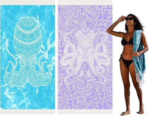 Miniatura 18 de Widdonen Toalla de playa turca fina, ligera, de secado rápido, absorbente, de algodón, para baño, piscina, toallas de natación, extra grandes, sin
