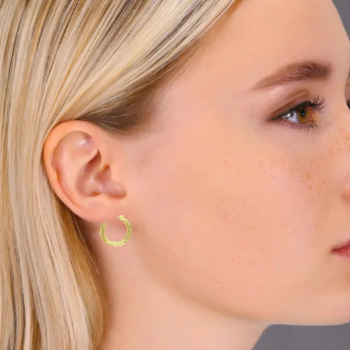 Miniatura 2 de Aretes de aro redondos de oro de 14 quilates grabados a mano con corte de diamante, (0.512 in-0.5 pulgadas de diámetro)..