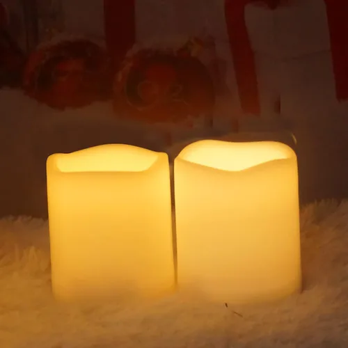 Miniatura 5 de 3"X3" Paquete de 4 Velas LED para Exteriores Operadas a Pilas, Velas de Pilar sin Llama Impermeables con Temporizador, Luces LED Parpadeantes