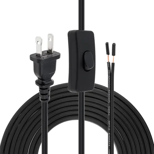 RTNLIT Cable de lámpara de 6 pies con interruptor de botón de encendido/apagado y enchufe polarizado, extremos pelados listos para cableado, cable