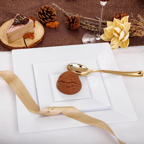 Miniatura 8 de Liacere 100 piezas de platos cuadrados de plástico blanco - 50 piezas de platos de cena resistentes de 9.5 pulgadas y 50 piezas de platos de postre