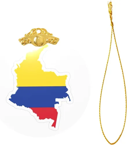 Miniatura 2 de Colgante redondo de cristal con diseño de mapa de bandera de Colombia con detalles dorados y plateados para colgar la decoración del árbol