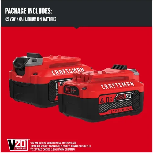 Miniatura 3 de CRAFTSMAN V20 4Ah batería de iones de litio para herramientas eléctricas, paquete de 2 (CMCB204-2)