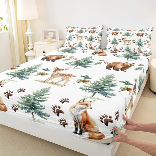 Miniatura 15 de Cute Panda - Sábana bajera ajustable para niños, tamaño individual, diseño de rayas geométricas de animales salvajes, decoración de habitación