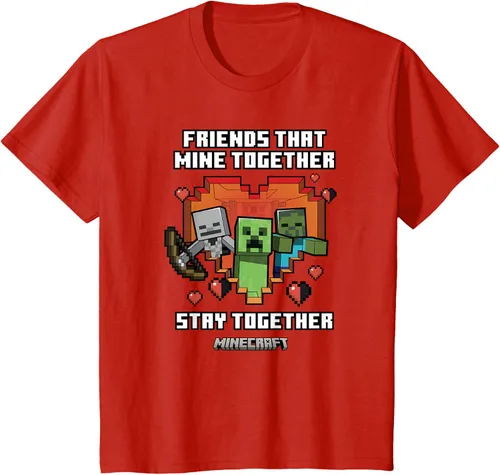 Miniatura 3 de Minecraft Camiseta de San Valentín Friends That Mine Together Mobs, Negro