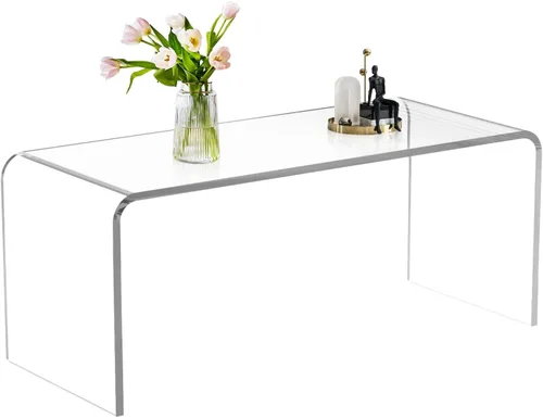 Miniatura 14 de Premium Mesa de Café de Acrílico de 32", Mesa de Café de Lucite Transparente para Sala de Estar, Mesa Central de Plexiglás Rectangular con Cascada