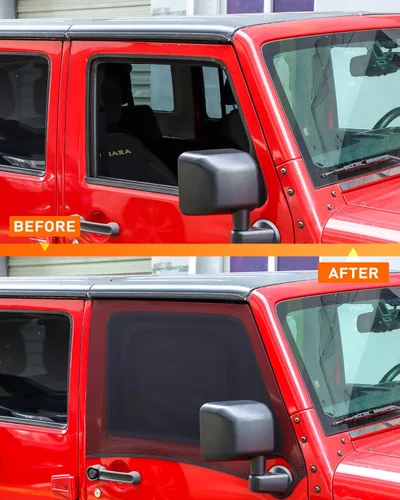 Miniatura 7 de Savadicar Parasol para ventana delantera, parasol de malla transpirable para ventana lateral, media cubierta, compatible con Jeep Wrangler TJ JK JL
