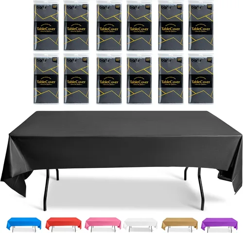 Mantel de plástico negro desechable para fiestas, paquete de 12 unidades, manteles gruesos de plástico negro, buenos para bodas, cumpleaños, picnic,