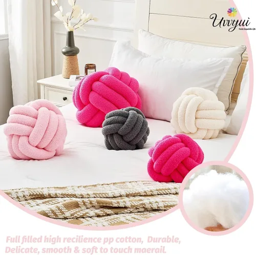 Miniatura 3 de Uvvyui Bola de almohada de nudo, almohadas decorativas suaves para el hogar, almohada redonda, almohada de felpa anudada hecha a mano, cojín redondo