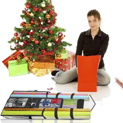 Miniatura 5 de ProPik Organizador Colgante de Papel de Regalo de Doble Cara, Almacenamiento de Papel de Regalo con Múltiples Bolsillos Delanteros y Traseros
