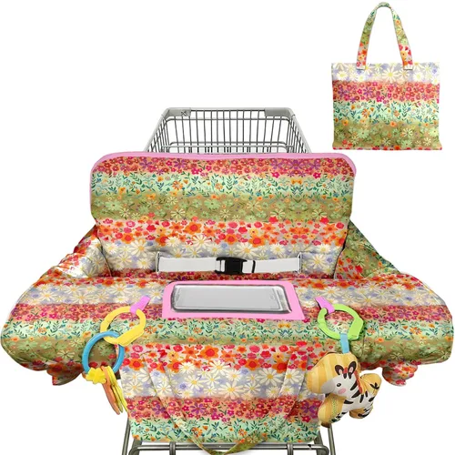 Miniatura 16 de Funda rosa para carrito de compras para bebé, funda para silla alta 2 en 1 con arnés de seguridad, fundas multifuncionales con patrón de unicornio