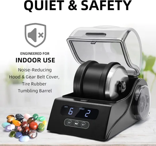 Miniatura 2 de Kit de vaso de roca para adultos, vaso pulidor de rocas con cubierta de reducción de ruido, control de velocidad y temporizador, incluye 4 granos