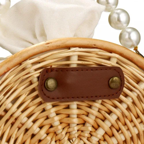 Miniatura 7 de Bolso de playa para mujer, bolso de mimbre rectangular tejido a mano, bolso de mimbre con perlas, bolso retro de paja de verano