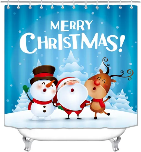 Miniatura 10 de Ochine Juego de cortinas de ducha de Navidad, decoración de Navidad, Papá Noel, muñeco de nieve, reno, invierno, vacaciones, cortina de baño