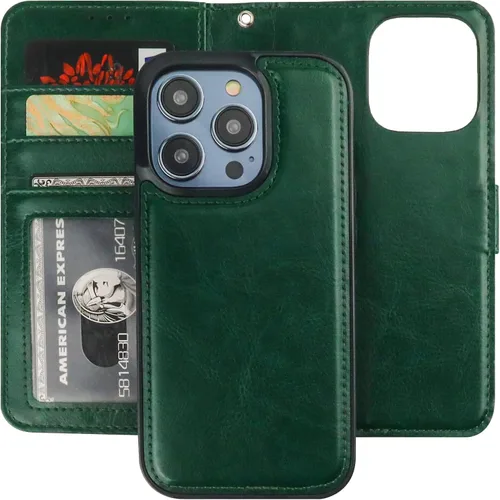 Miniatura 16 de Bocasal Funda tipo cartera desmontable para iPhone 14 Pro con bloqueo RFID, ranuras para tarjetas, soporte magnético de piel sintética de alta Negro