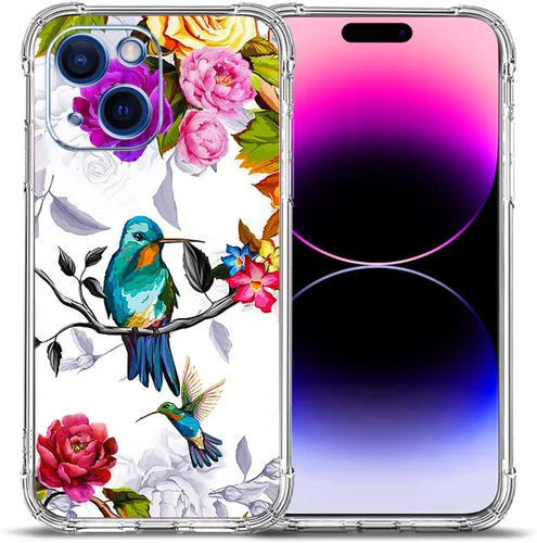 Miniatura 20 de Funda para iPhone 15, colorida mariposa flores protección contra caídas a prueba de golpes TPU cuerpo completo protector resistente a los arañazos