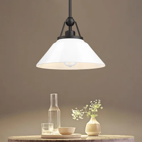 HWH - Lámpara colgante blanca, moderna lámpara de isla de cocina de 12 pulgadas, iluminación colgante de 1 luz para comedor, escuela, metal negro y