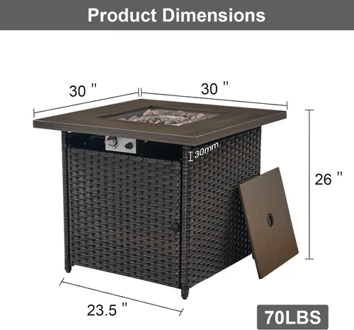 Miniatura 7 de HUMMUH Mesa cuadrada de propano de 30 pulgadas, fogata de gas al aire libre de 50,000 BTU con tapa y roca de lava, mesa de acero 2 en 1 para porche