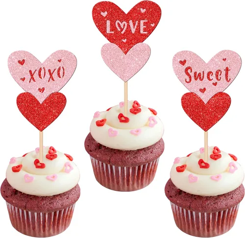 Miniatura 16 de 24 piezas de decoración para cupcakes con purpurina para el día de San Valentín Sweet Love Be Mine para San Valentín, temática de San Valentín