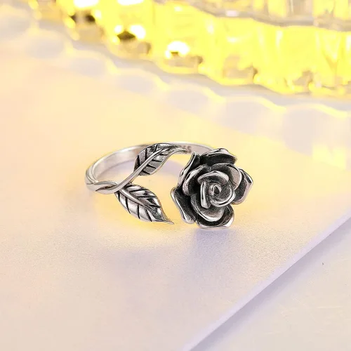 Miniatura 9 de Anillos abiertos ajustables de plata de ley S925, anillo de rosa para mujeres y adolescentes