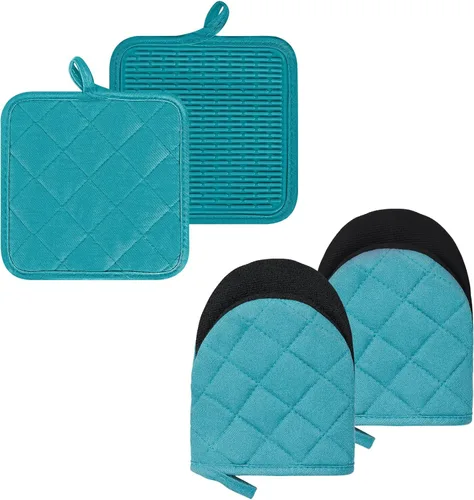 Miniatura 25 de 1 par de manoplas cortas para horno, guantes de silicona resistentes al calor para cocina, mini guantes de horno para 500 grados, superficies