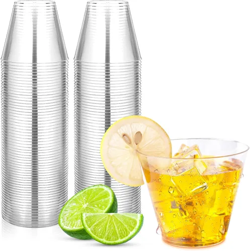 Miniatura 17 de Byvivace Vasos de plástico transparente de 12 onzas con borde dorado, resistentes y aptos para alimentos, desechables, copas de vino, copas de boda