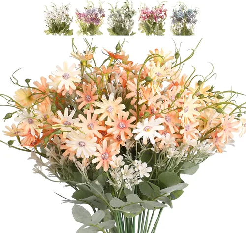 Flores artificiales, flores silvestres, margaritas de seda para primavera, decoración de verano, resistente a los rayos UV, coloridos, paquetes