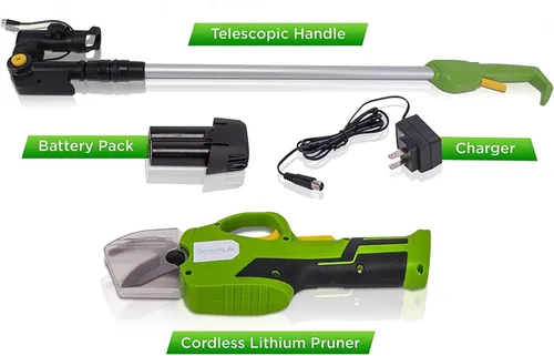 Miniatura 2 de SereneLife Tijera de podar eléctrica inalámbrica, batería de litio de 7.2 V, mango telescópico, capacidad de corte de 3/4 pulgadas, interruptor