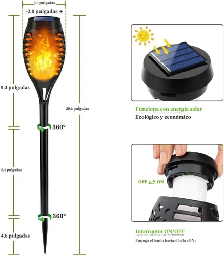 Miniatura 6 de Luces Solares para Exteriores, Paquete de 6 Luces Antorcha Solar con Llama Parpadeante, Luces de Navidad Impermeables para Decoración de Navidad