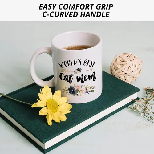 Miniatura 6 de Taza de café de cerámica con diseño de "Cat Mom", los mejores gatos del mundo, regalos para mamá y gato