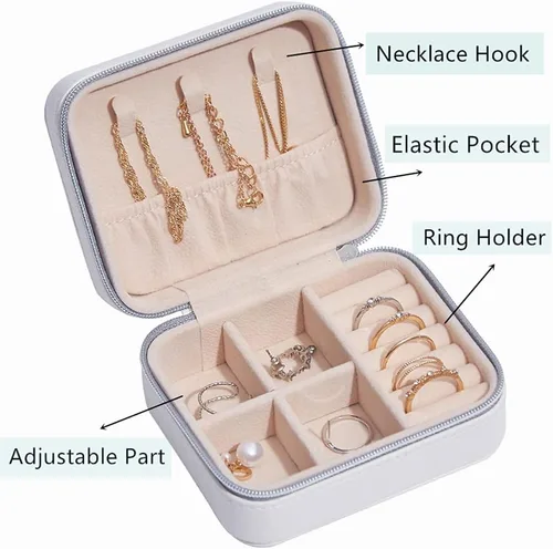 Miniatura 3 de NuAngela Joyero pequeño organizador de bolsas de joyería de viaje de piel sintética, soporte portátil para mujeres, collares, aretes, anillos