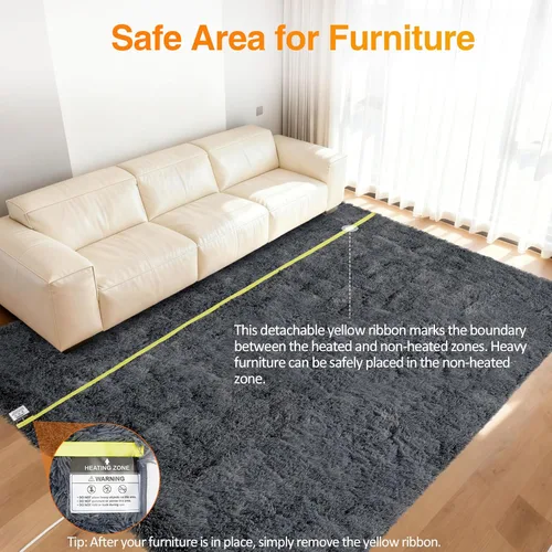 Miniatura 7 de Alfombra Eléctrica Calefactora de 8x10 pies, Alfombra de Calefacción de Felpa Suave para Suelo, Alfombra Gaming con Controlador Inalámbrico y Gris