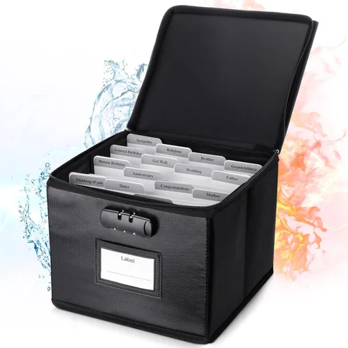 Organizador de tarjetas de felicitación ignífugo con cerradura, caja de almacenamiento plegable con capacidad para más de 150 tarjetas, caja