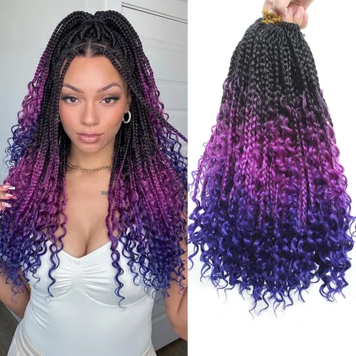 Miniatura 18 de COOKOO Cabello de Trenzas de Caja Bohemias de Ganchillo de 8 Pulgadas para Mujeres Negras, Paquete de 8, Cabello Sintético de Trenzas de Caja