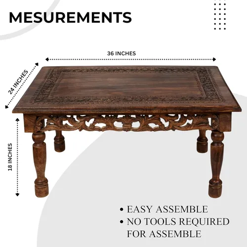 Miniatura 3 de Mesa de café rectangular de madera con talla Jali, mesa de café estilo granja, mesa rústica central, estilo de mediados de siglo, muebles rústicos